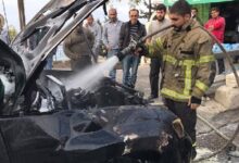 صور: اخماد حريق سيارة في أرزون 112112