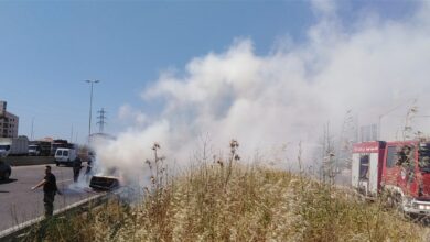 حريق داخل سيارة تحت جسر البحصاص 112112