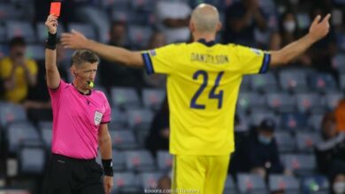 البطاقة الحمراء لدانييلسون تسببت بخروج بلاده من بطولة أوروبا 112112