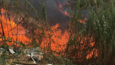 حريق شبّ في أعشاب بمحاذاة أوتوستراد زحلة 112112