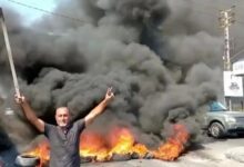 قطع مدخل صور الشمالي بالاطارات المشتعلة 112112