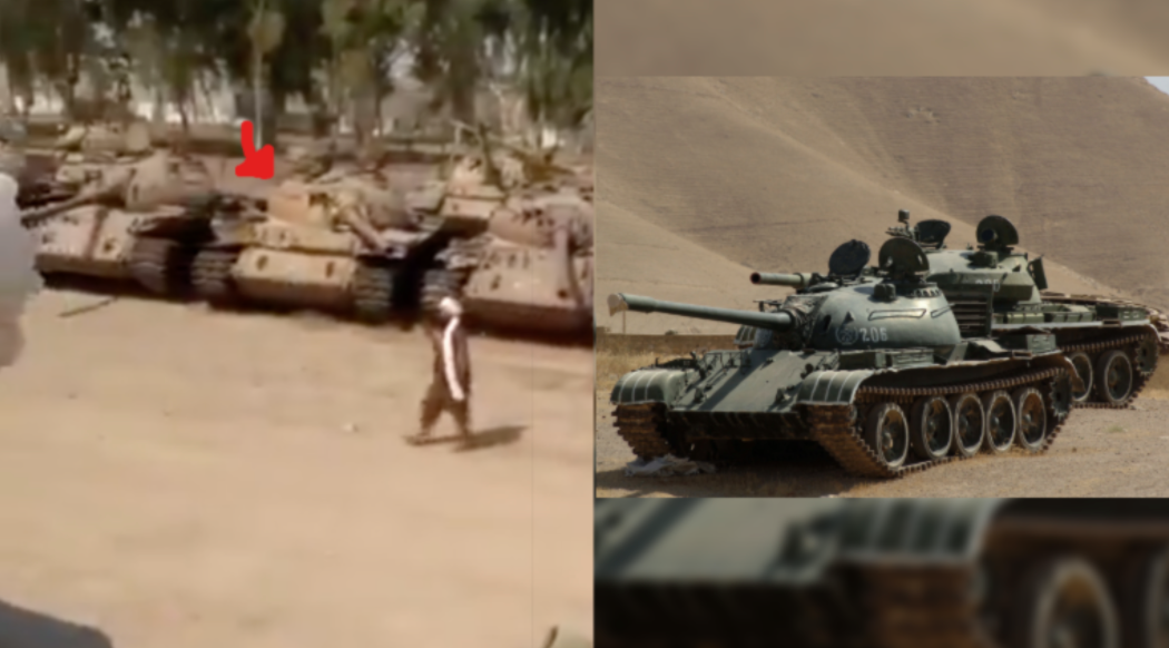 Chars de la vidéo de Kandahar à gauche et chars T-54/55 russes de l'armée afghane à droite.