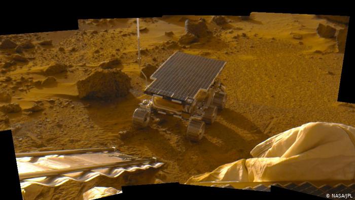 Landung Marssonde Pathfinder mit dem Rover Sojourner (NASA/JPL)