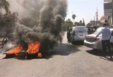 قطع الأتوستراد الشرقي في مدينة صيدا بالإطارات المشتعلة 112112