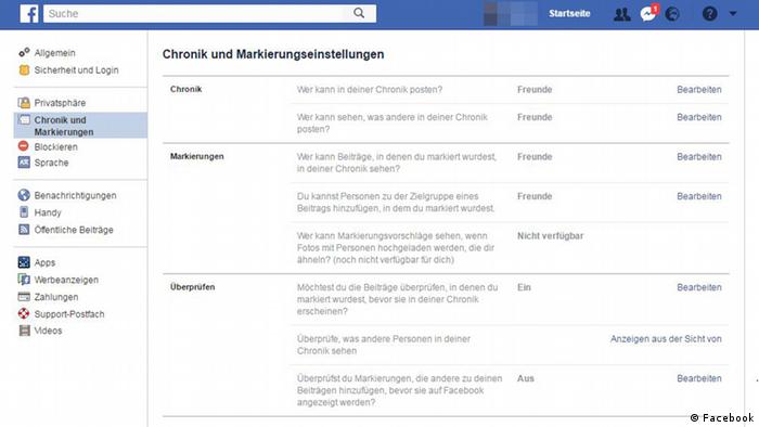 Screenshot - Facebook Einstellungen (Facebook)