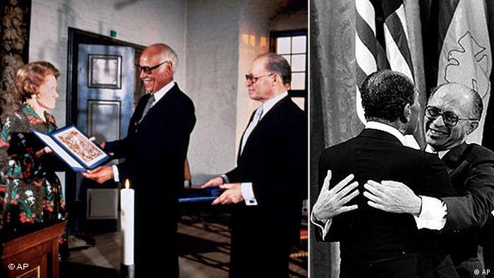 Flash-Galerie Friedensnobelpreisträger 1978 Menachem Begin und Anwar Sadat (AP)