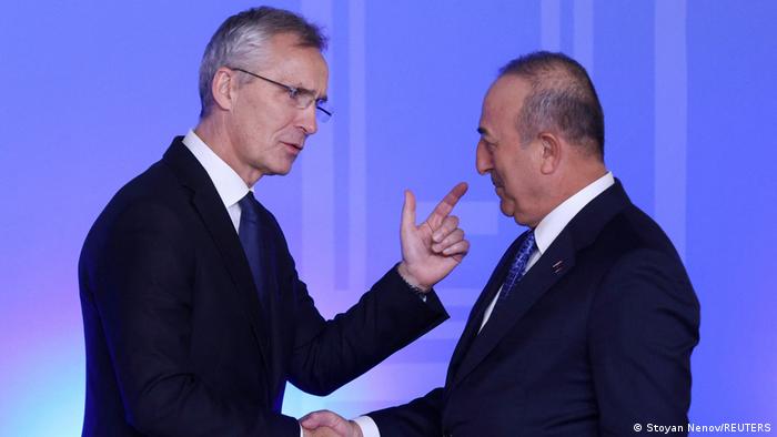 صورة من الأرشيف لأمين عام الناتو ينس ستولتنبرغ ووزير الخارجية التركي مولود تشاوش أوغلو. (29/11/2022)