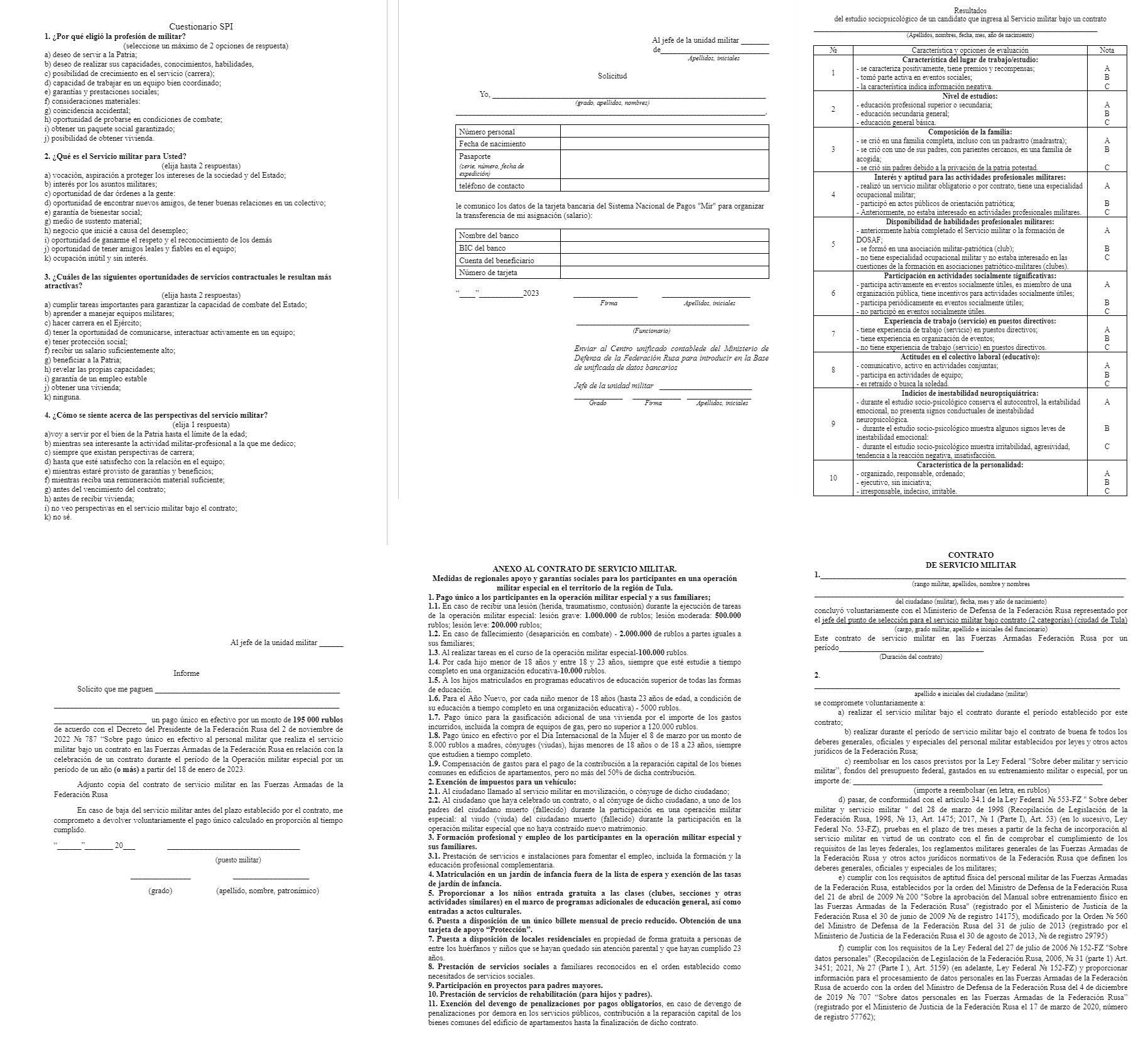 صورة عقود قيل إنه تم توقيعها من قبل كوبيين تجندوا لصالح الجيش الروسي ونشرها قراصنة رقميون موالون لأوكرانيا. صورة سيبر ريزستانس.