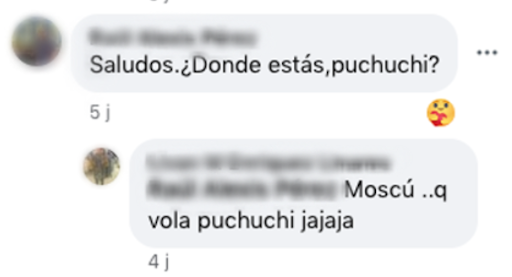 صورة ملتقطة من الشاشة لتعليقات على صورة مرتزق كوبي في فيس بوك يقول فيها إنه موجود في موسكو.