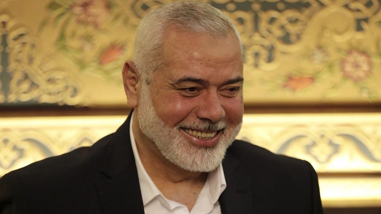 إسماعيل هنية رئيس المكتب السياسي لحركة حماس خلال زيارته دار الفتوى، أعلى سلطة دينية سنّية في لبنان، بيروت في 22 يونيو/حزيران 2022.