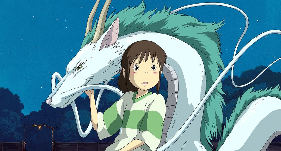 A still from 2001's "Spirited Away" of Haku (in dragon form) and Chihiro by Studio Ghibli.